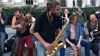 Jamming Band Street Performers Saxophone Funny Performance