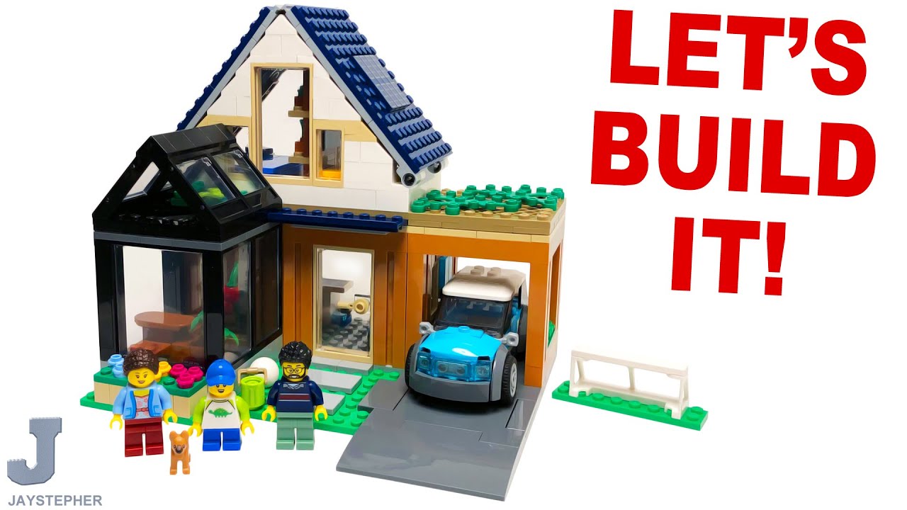 LEGO My City Family House and Electric Car 60398 Building Toy Set, Includes  a Kitchen, 2 Bedrooms, Greenhouse, Solar Panels Plus 3 Minifigures and a