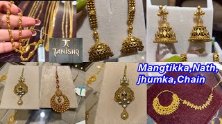 Tanishq unique pattern mangtikka Designs | light wt gold jhumka’s | 22KT pure gold Chain | Gold