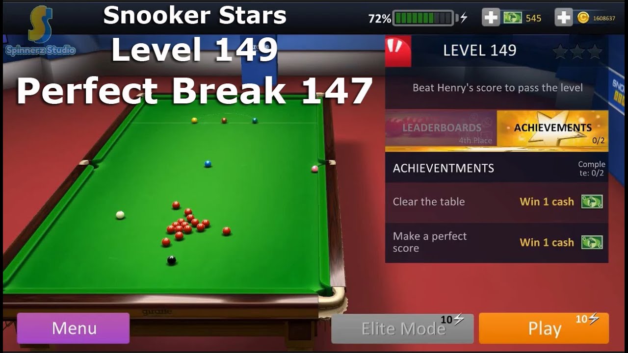 Snooker Stars Level 149 Perfect Break 147 Snookers 147