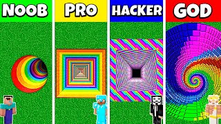 Minecraft Battle: NOOB vs PRO vs HACKER vs GOD: RAINBOW TUNNEL PIT HOUSE BUILD CHALLENGE / Animation