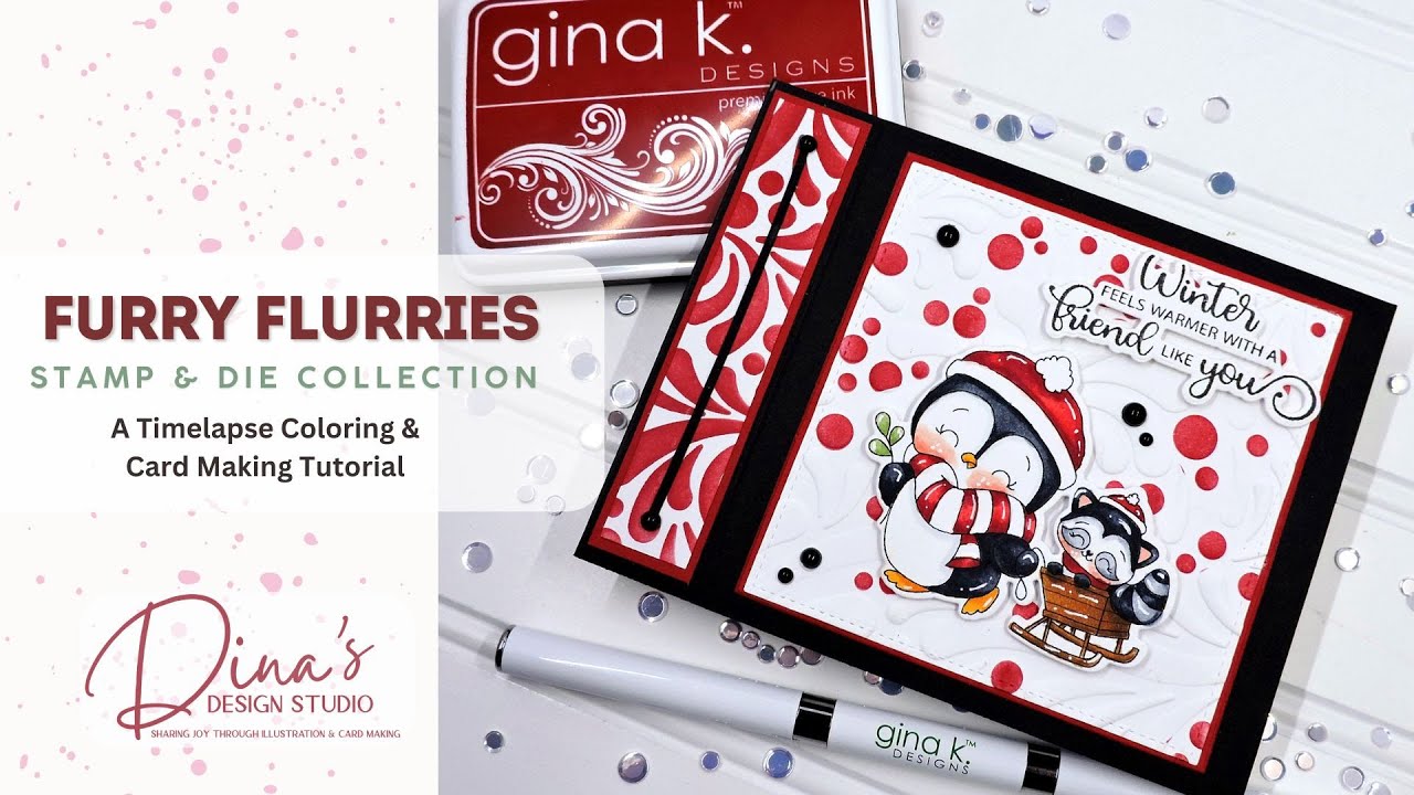 A Stylish Red White & Black Furry Flurries Winter Book Binding Card Tutorial