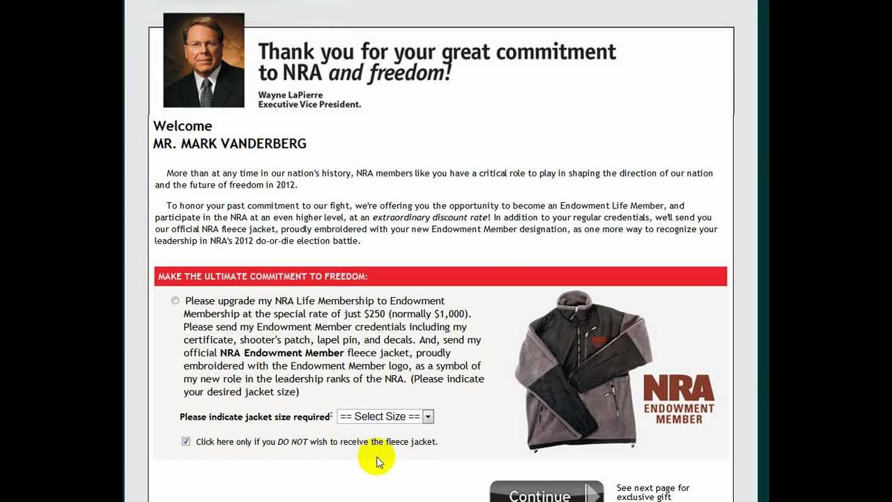 Given an NRA Life Membership $300