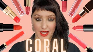 CORAL/ORANGE LIPSTICK | 15 swatches for various skin tones!