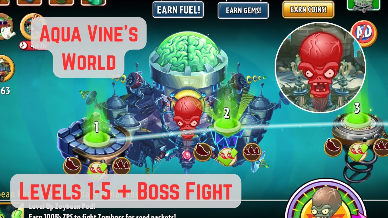 Plants vs Zombies 2 - Penny's Pursuit this week - Level Up Aqua Vine! Levels 1-5 + Final Boss