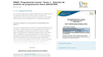 UNAD | Programación Lineal | Tarea 1 - Solución de modelos de programación lineal ¡SOLUCIÓN!
