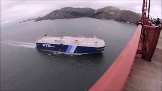 NYK Line Neptune Leader Vehicles Carrier Ship Under the Golden Gate Bridge