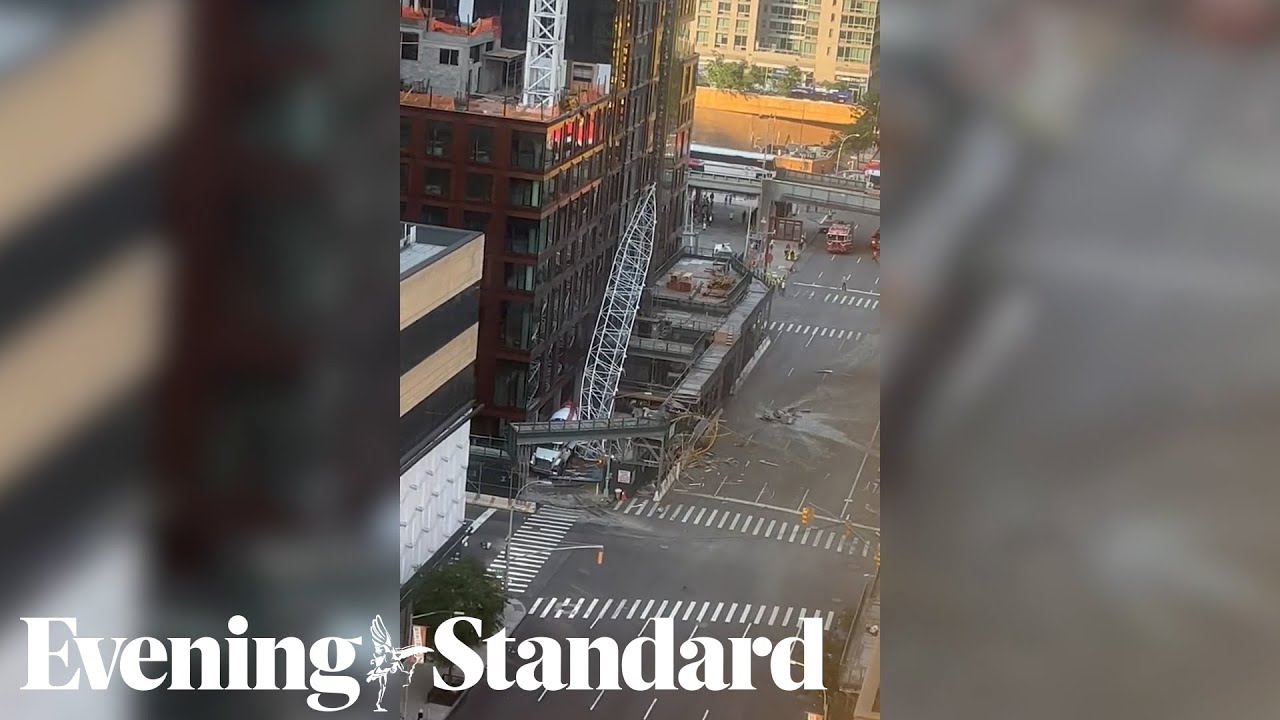Watch: Pedestrians scatter as fire causes crane arm to crash to New York street