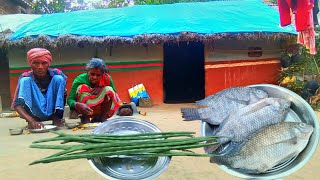 80years old grandma cooking FISH CURRY with SOJNE DATA and eating with hot rice | village life india