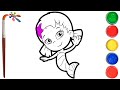 BUBBLE GUPPIES.  Oona. Coloring and drawing for kids. draw with a brush. Раскраски для детей.
