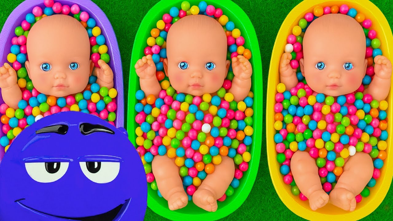 4 Minutes Satisfying with Full of 3 Rainbow BathTubs Candy with M&M's & Magic Slime Cutting Video