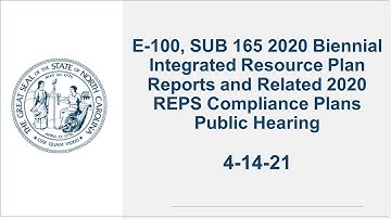 E-100, SUB 165 2020 Biennial Integrated Resource Plan Reports and Related 2020 REPS Compliance Plans