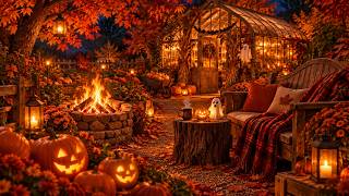 Cozy Halloween Pumpkin Patch | Crackling Fireplace & Fall Ambience for Sleep, Relax — No Ads 🔥🎃