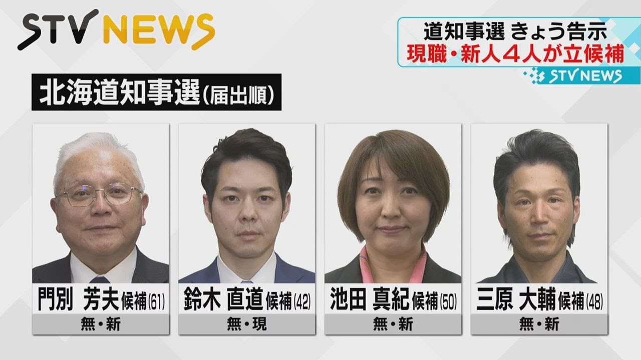 4人が第一声 北海道知事選挙が告示 経済や暮らしが争点 来月9日に投開票 YouTube