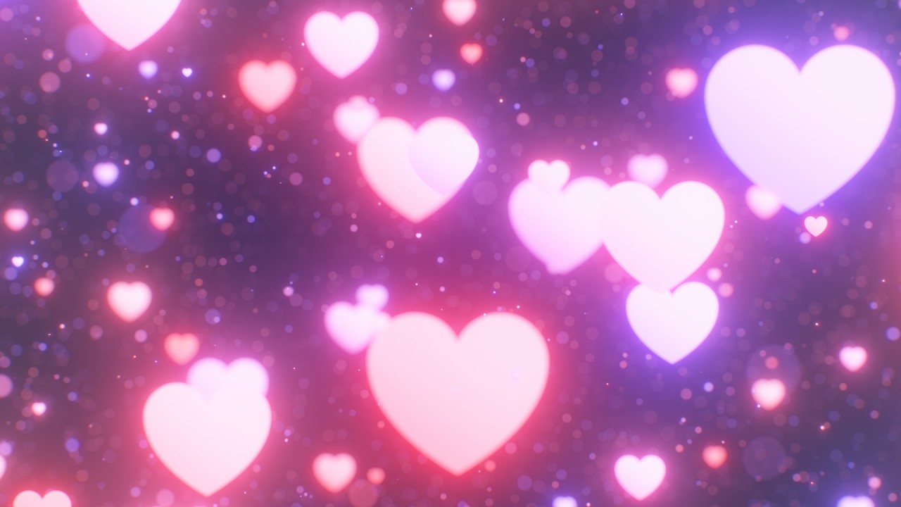 Warm Neon Love Hearts And Glow Light Sparkles Drift Gently In Night 4K Motion Background for Edits