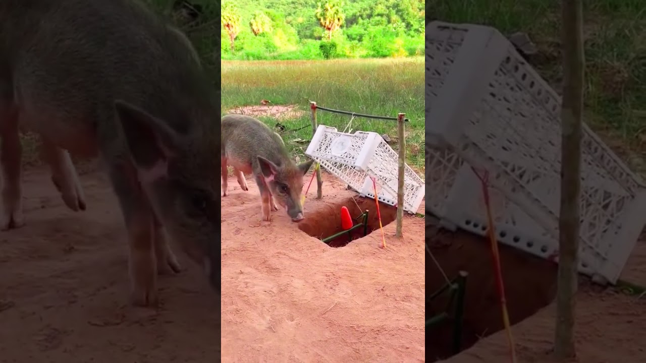 Build Underground Wild boar Trap Using Basket in to Deep Hole  