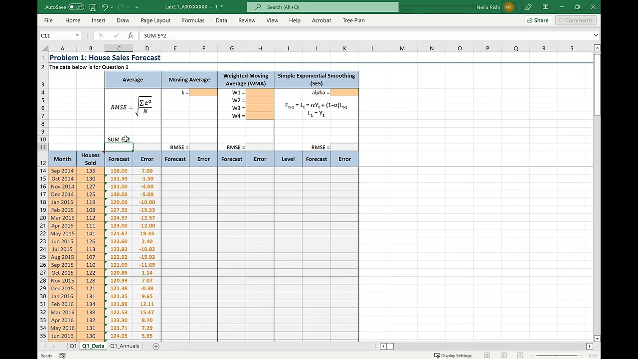 Calculating Root Mean Square Error (Rmse) In Excel