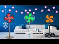 Three colourful table fans video for kids in the living room