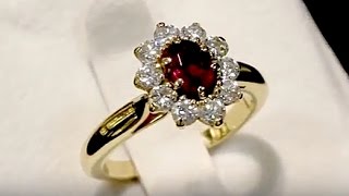 Ruby and Diamond, Yellow Gold Cluster Ring - Vintage French Circa 1980 - AC Silver A1160