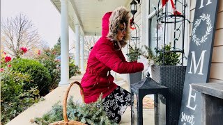 An old fashioned Christmas/ homemade flower ornaments/ foraging&decorating the porch with real trees