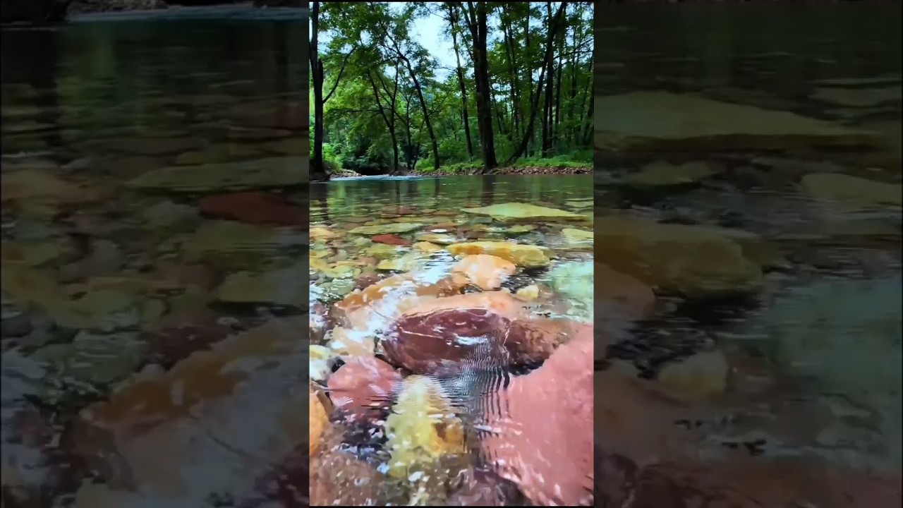 Crystal Clear River Flowing, Colorful Rocks, Fores, camping, Vacation, Tourism, forest/ 