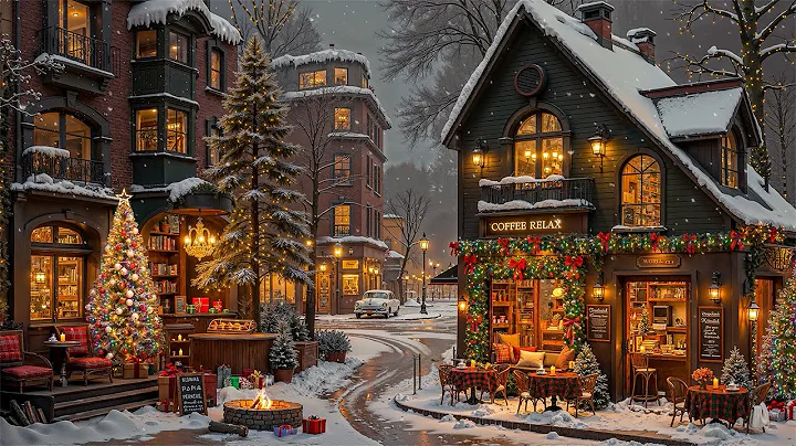 Snowfall Christmas Fireplace Ambience & Sweet Christmas Jazz Music 🎄 Cozy Coffee Shop for Work,Study