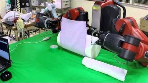 Dual Arm Robot Fabric Wrapping Operation Using Target Lines