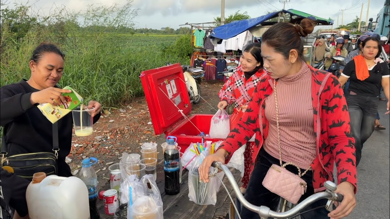 Food Stands at Garment Factory in The Early Morning, Kandal Province, Cambodia