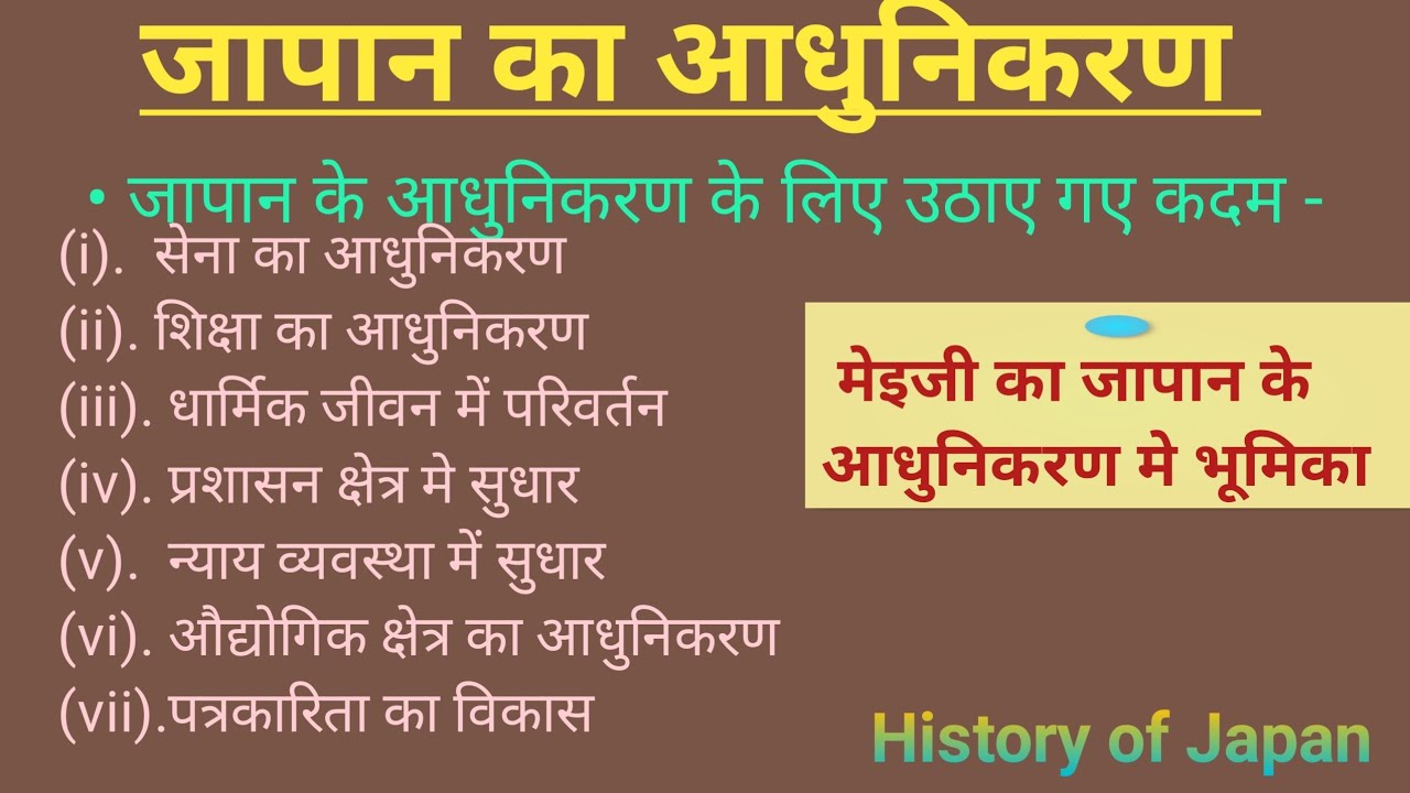 जापान का आधुनिकरण l मेइजी का जापान के आधुनिकरण मे भूमिका 💥💯