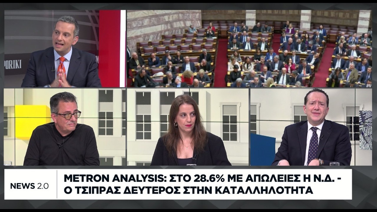 Metron Analysis: Στο 28,6% με απώλειες η ΝΔ - Ο Τσίπρας δεύτερος στην καταλληλότητα Thumbnail