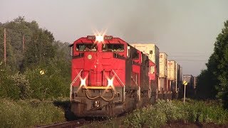 The Chase is On! Long CN Stack Train 120 w/DPU at Springhill Jct, NS (Aug 9, 2017)