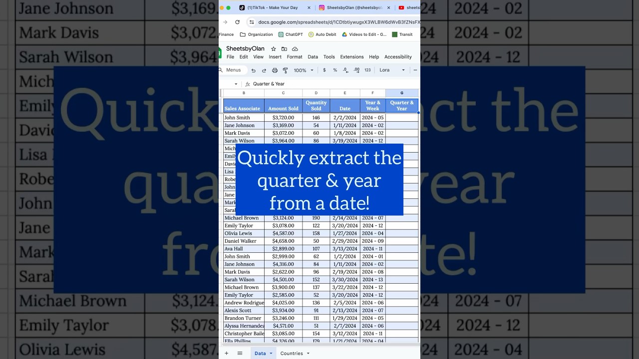 Extracting the quarter & date can come in handy for filtering or creating charts