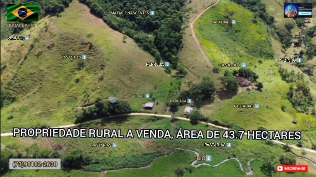 Sítio a venda,dupla aptidão pecuária e cacau,rico em água,um paraíso,área de 43.7hectares.IGUAÍ - BA