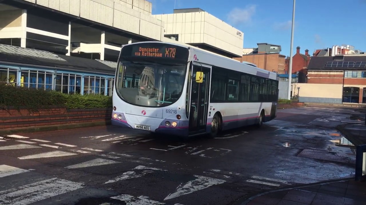 First Doncaster 69218 departs Sheffield Interchange with a X78