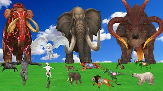 8 Giant Mammoth Elephant vs 9 Giant Zombie Wolf Lion vs Cow Gorilla Buffalo Saved By Woolly mammoth