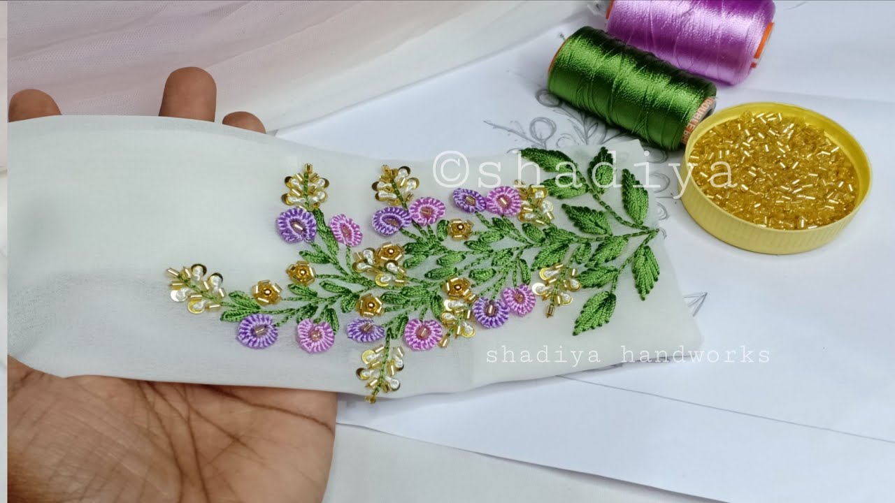 Silk thread hand embroidery sleeve design with beads and thread|hand embroidery border design