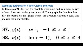 Find The Absolute Maximum And Minimum Values 37. Gx Xexp-X , -1 X 138. Hx Lnx1,0X3