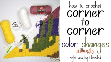 How to Crochet: Corner to Corner Color Changes (Left Handed)