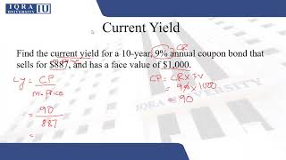 Unit 7.4-1 || Bond Valuation || Bond yields || Current yield