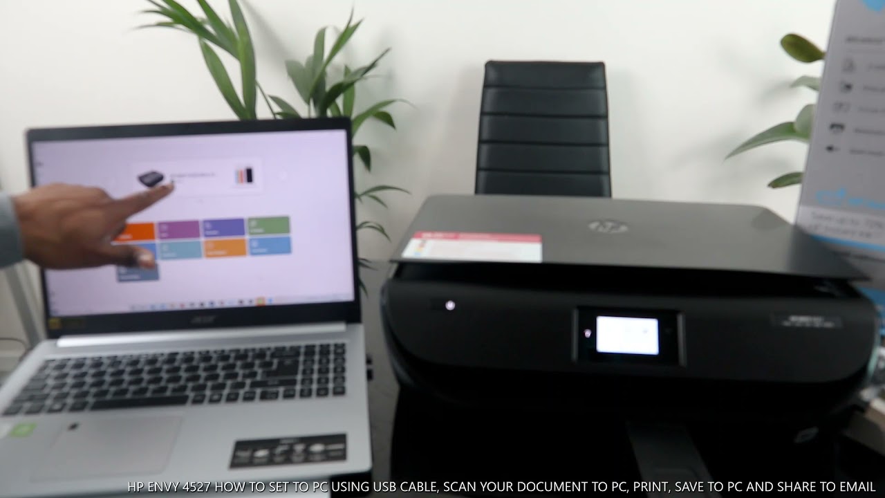 HP ENVY 4527 HOW SET UP TO USING USB CABLE, SCAN YOUR DOCUMENT, PRINT, SAVE AND SHARE TO EMAIL - YouTube