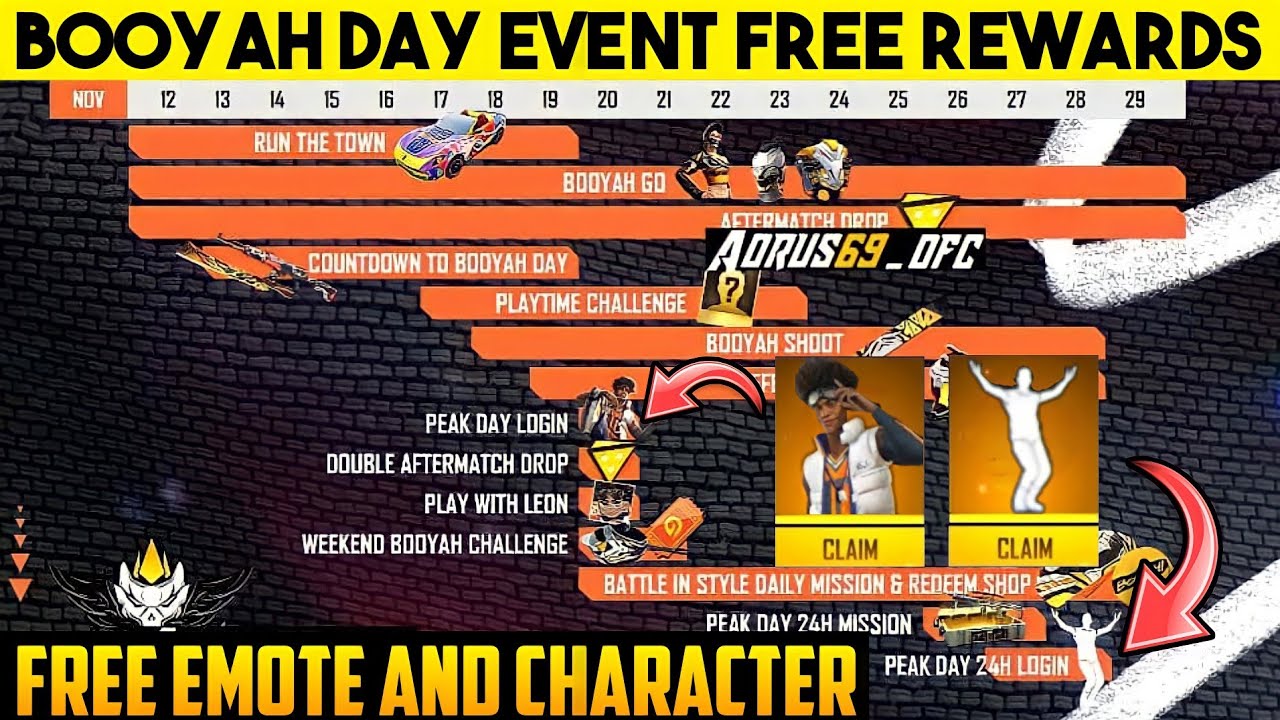 CLAIM FREE BOOYAH DAY REWARDS ON 20 NOVEMBER - FREE CHARACTER, BUNDLE AND EMOTE 🔥