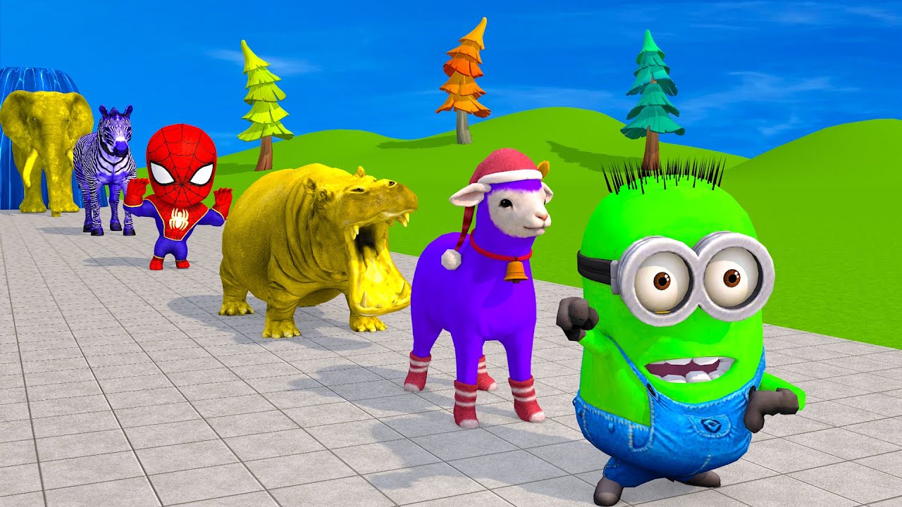 Long Slide Game With Cow Elephant Gorilla Hippopotamus Tiger 3d Animal Game Funny 3d Animals