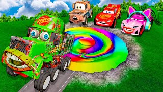 Giant Rainbow Pit Vs Huge & Tiny Zombie Lightning McQueen From PIXAR CARS! BeamNG Drive