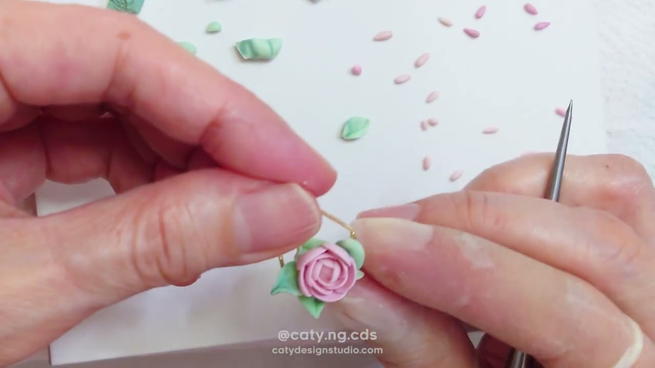 Making Polymer Clay Pink Floral Earrings - Caty Design Studio, image size:1280x720