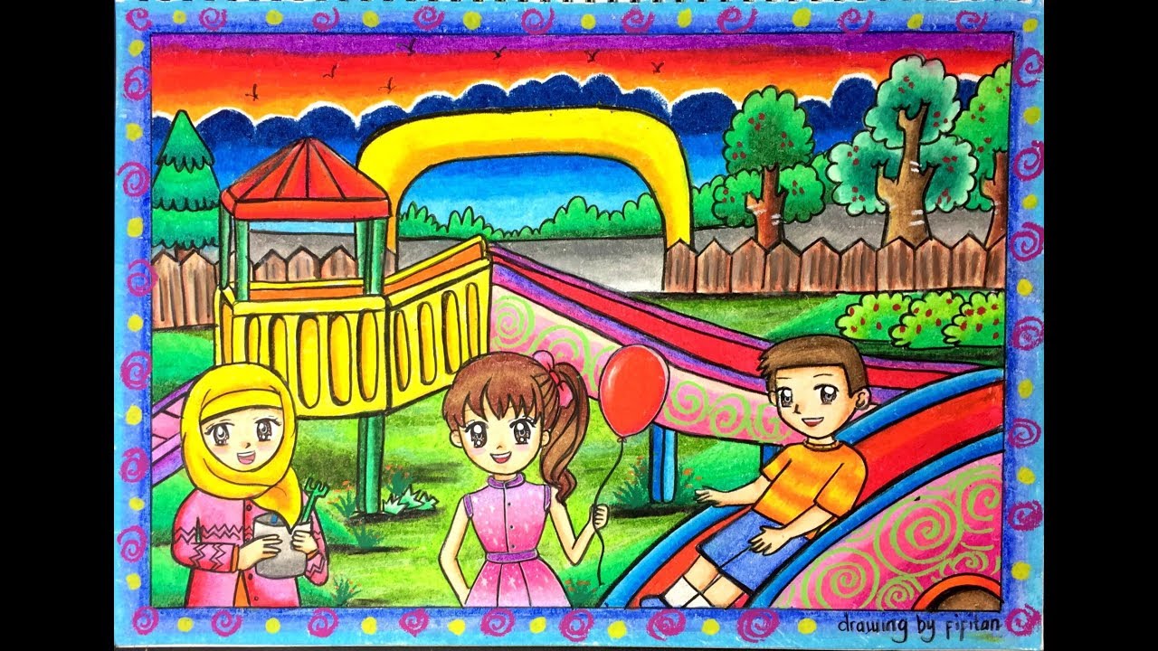 Cara Gradasi Warna Oil Pastel Tema Playground Youtube Art Drawings For Kids Cute Easy Drawings Oil Pastel Drawings