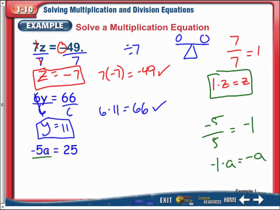 1 10 Solving Multiplication and Division Equations YouTube