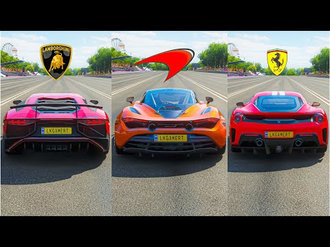 FH4 Drag Race: Lamborghini Aventador Sv Vs Ferrari 488 Pista Vs Mclaren 720s