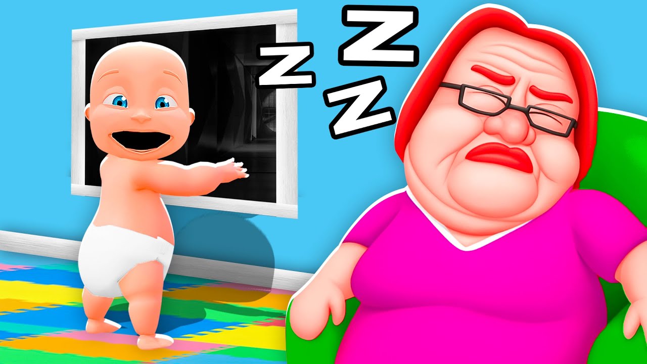 Малыш убегает от ЗЛОЙ НЯНИ!