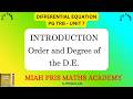 DIFFERENTIAL EQUATION | INTRODUCTION | ORDER AND DEGREE OF D.E | CLASS 12 | PG TRB - UNIT 7 | TAMIL.