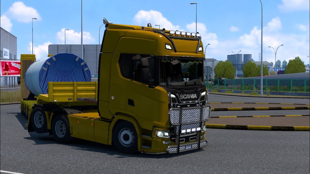 ETS.2 Scania S520 Loaded Wind Turbine Tower 9t From a City Madrid To Ciufaf Real